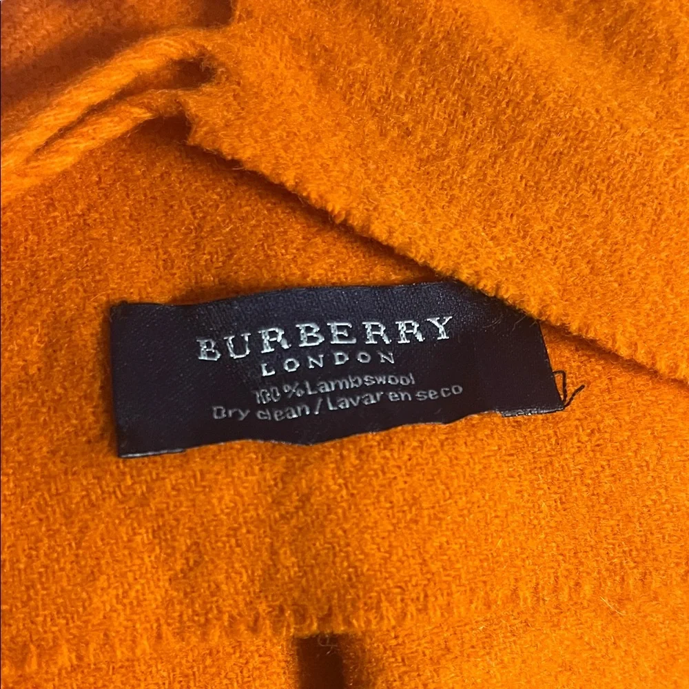 Burberry Vibrant Orange Lambswool Fringe Scarf - Picture 3 of 6
